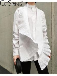 Chemises getpring femmes chemisier chemise blanche en coton chemises plissées irrégulières