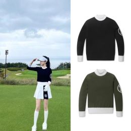Shirts golfkleding dames herfst en winter trui nieuwe ronde nek hoge nek top top lange mouw kleur contrast brearwear