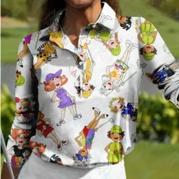 Chemises Golf Polo Longsleeved Shirt's Femme's Breffable Swrying Sweatabsorbent Cartoon Print Automne et Winter Tennis Golf Top
