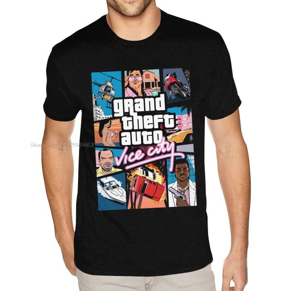 Chemises Grey Grand Theft Auto Vice City T-shirt GTA GAT GAME TE-shirt Mens Graphic Custom Short Sheeve Premium Cotton Oneck Tees Shirt