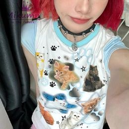 Chemises Haruku T-shirt Esthétique Chat Mignon Imprimé T-shirts Y2k Top Japon Kawaii Filles T-shirt À Manches Courtes D'été Femmes Hauts Streetwear