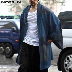 Chemises Incerun Men Vintage Plaid Cardigan Chemises à manches longues printemps Blouse ouverte Homme Poches de loisirs Kimono Tops Streetwear 5xl 7