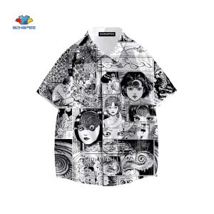Shirts Japan Horror Manga Junji Ito Shirt 3d Gedrukt Tomie Girl Hawaiian Shirt Summer Casual Beach Shirts korte mouw oversized tops