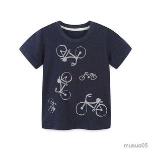 Camisas de salto metros de verano para niños y niñas, camisetas con estampado de bicicleta, ropa de bebé a la moda, camisetas de manga corta de algodón para niños