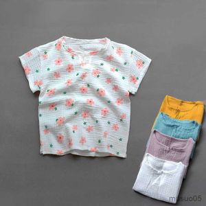 Shirts Kids Girls Boys T Shirt Summer Children Cotton Linen Soft Tops kleding T-shirt babymeisjes shirt met korte mouwen