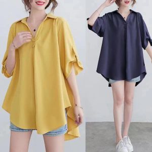 Shirts L5XL Zwangere Vrouwen Chiffon Shirts Zwangerschapsblouses Plus Maat 6 Kleur Casual Tops Zwangerschap Losse Jurken Kleding