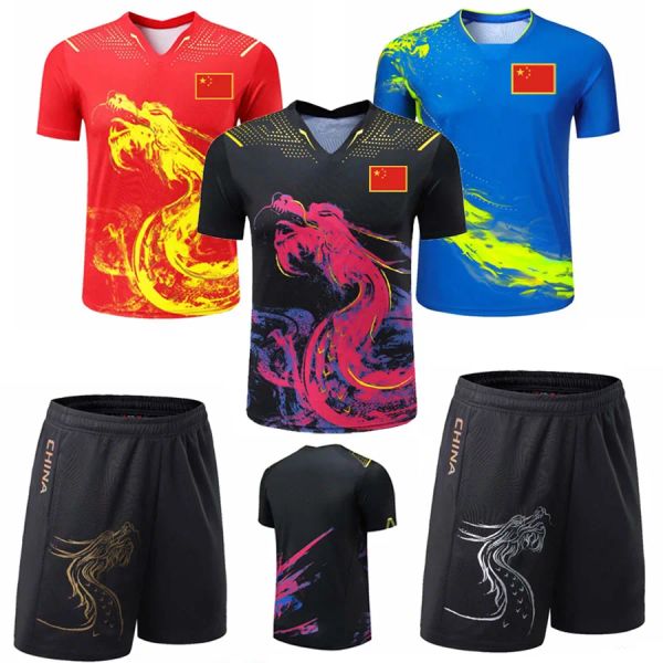 Camisas Lo último en camisetas de tenis de mesa de dragón de China para hombres, mujeres y niños, pantalones cortos de ping pong de China, ropa de tenis de mesa, camisetas de tenis de mesa