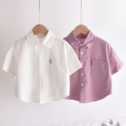 Camisas Camisa de lino Blusas Baby Boy Color sólido Pinco rosa blanco Camisa infantil