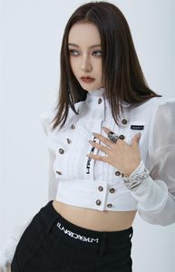 Chemises Lunaticasylm Harajuku Y2k Gothic Traf Punk Cool Girl Streetwear Vintage Puff Sleeve Short White Blouse Elegant Women Shirt