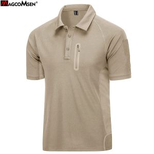 Shirts Magcomsen Tactical Polo Military T -shirt Tactical T -shirt Turn Short Sleeve Down Collar Army Work T -shirt met borst Zip Pocket