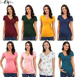 Shirts moederschaps shirts met korte mouwen zwangerschap verpleegkundige tops zwangere zomer blouse borstvoeding vneck sexy top voor zwangerschapskleding