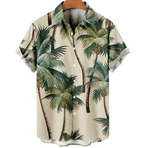 Shirts heren blouse 3D printen zomer kokosnootboompatroon Hawaiian oversized comfortabele casual tops korte strandkledingstraat slijtage