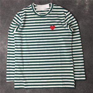 Chemises Hommes T Japonais Mode Amour Broderie À Manches Longues High Street Stripe À Manches Longues Lâche Femmes T-shirts Vêtements Décontractés S-XL