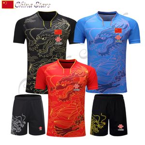 Chemises New China Dragon Table Tennis Jerseys Shorts Men / Femmes / Child Ping Pong Jersey Table Tennis Shirt Sett