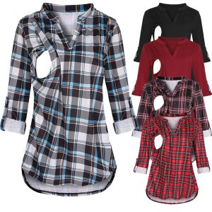 Shirts nieuwe mode zwangerschapskleding blouses shirts met lange mouwen gestreepte verpleegkundige tops blouse voor borstvoeding kleding vrouwen moederschap