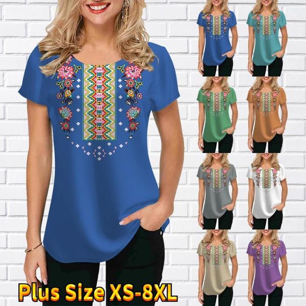 Camisas Nuevas camisetas con estampado de flores 3d de verano para mujer, camisetas de cuello redondo para uso diario, ropa de calle informal, nuevo diseño, moda femenina Xs8xl