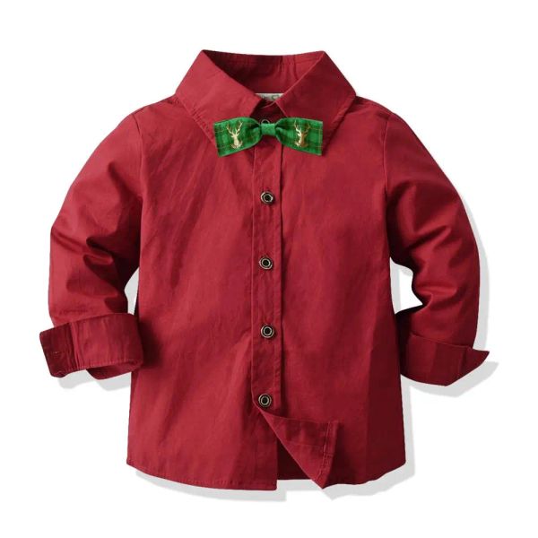 Chemises Nouvel An pour enfants garçons chemise à longs tonneaux bébé coton coton vins de vin rouge de printemps de fête d'automne