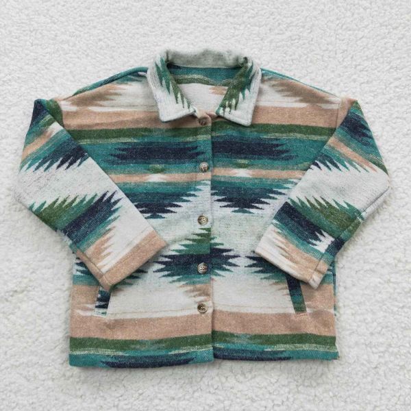 Chemises Cheminées pour bébé nouveau-né Green Western Aztec BodySuit Girl Bouton Bouton Down Boîte à manches longues