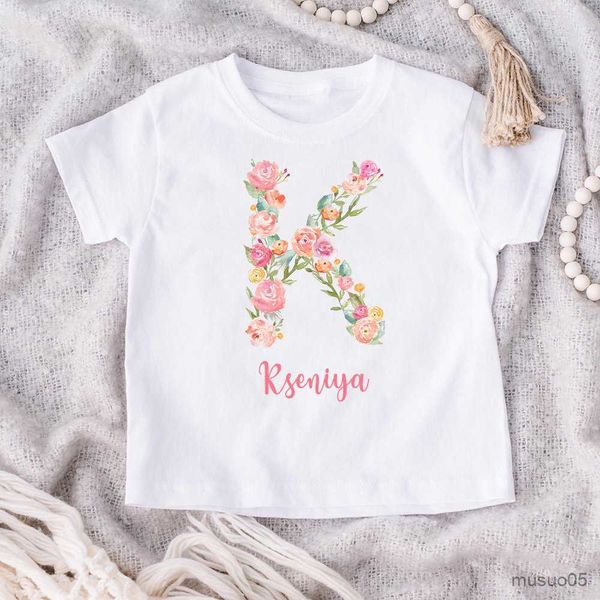 Chemises Personnalisé Fleur Lettre Imprimer Enfants Anniversaire T-shirt Enfant Nom Personnalisé Vêtements Tops Filles Chemise Fête D'anniversaire Présent T-shirt