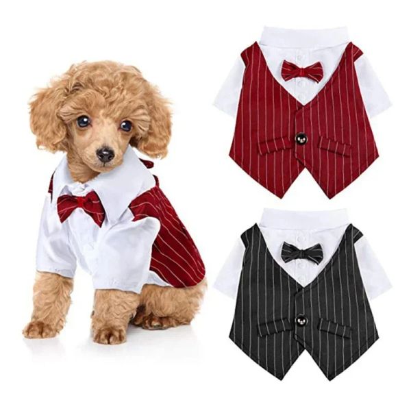 Chemises vêtements pour animaux de compagnie mariage formel t-shirt chiot chien chat noeud papillon smoking Gentleman costume