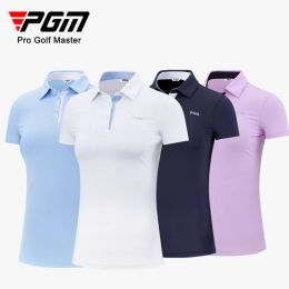 Chemises PGM Summer Femmes Golf Shortsleeved T-shirt Ladies Shirts Sports Clothes Slim Minkdry Spreing Breathable Golf Tennis Vêtements Sxl