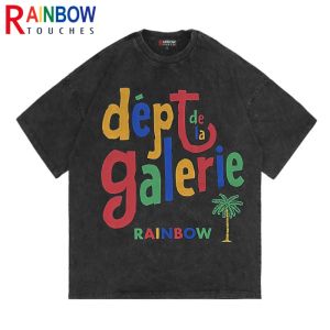 Shirts regenboogtouches gewassen t shirts letter grafische afdruk anime t shirts overtize heren high street mode hiphop unisex graffiti top