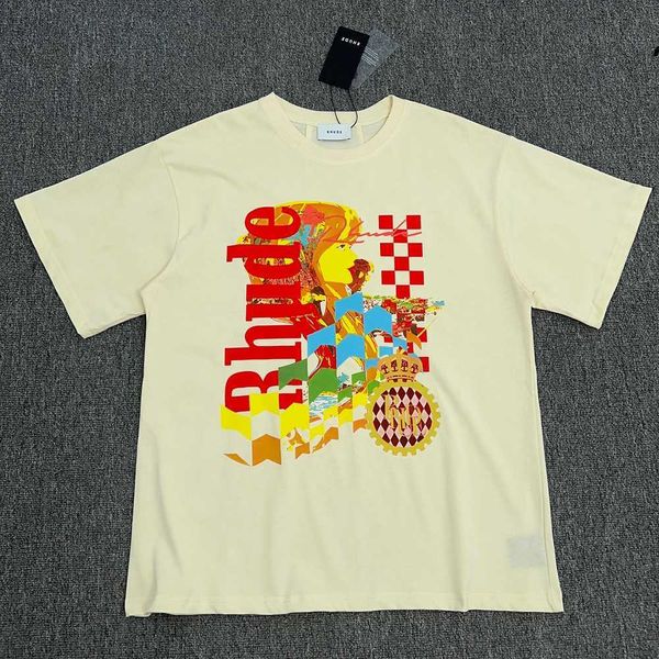 Camisas Rhude 2023ss Hombres Mujeres camiseta Impresión Vintage Hip Hop Oversized 100% Algodón Tees 1 Alta calidad B9DH