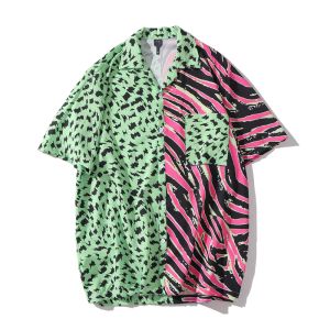 Shirts Ropa de Hombre 2023 Nieuwe Summer Men Hawaiiaanse shirt met korte mouwen Heren Casual Leopard Colorblock Beach Shirts Man Oversized Hemd