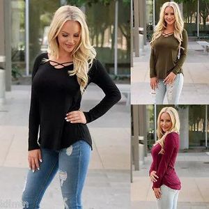 Shirts sexy hollow out strappy front dames plus size stropdas nek causaal shirt met lange mouwen dames blusas lady tops rood zwarte blouse