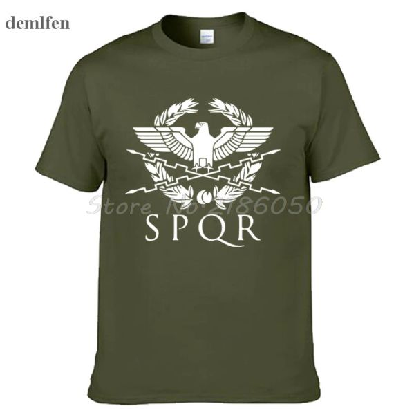 Chemises SPQR Roman Gladiator Imperial Golden Eagle Tshirt Mens Casual Short Oneck T-shirt Harajuku Tops Tees Shirt Plus taille