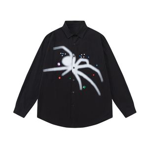 Camisas de calle Harajuku con estampado gráfico de araña, Camisa de algodón de manga larga, abrigo, blusas con botones de manga larga a la moda para hombre