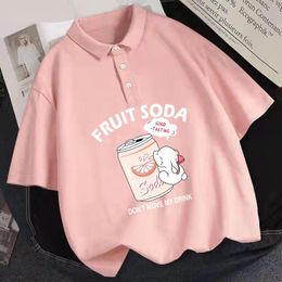 Chemises Polos d'été femme Haruku Y2k vêtements amples décontracté Kawaii Anime fruits Soda lapin imprimé chemise à manches courtes haut pour femme