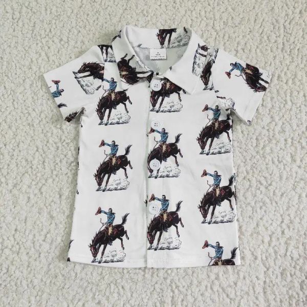 Chemises d'été pour les tout-petits bébé garçon blanc cowboy bouton chemise top pour enfants vêtements vêtements coton spandex childret boutique pour garçons