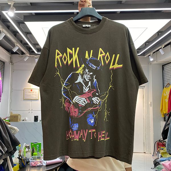 Chemises T-shirt Hommes Femmes Haute Qualité Drôle Rock Roll Imprimer Tee Oversize Tops Vintage À Manches Courtes Real Pics