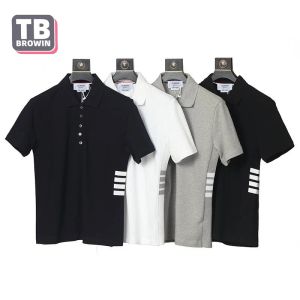 Shirts TB Browin Brand Heren halfsleeve Fourbar gestreepte katoenen revers shortsleeved T -shirt Thom Casual trend paar slijtage