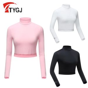 Chemises ttygj Golf Vêtements Summer Sun Protection Vêtements Dames Ice Silk Botting Clothing High Wair Half Long Mancheve Tshirt