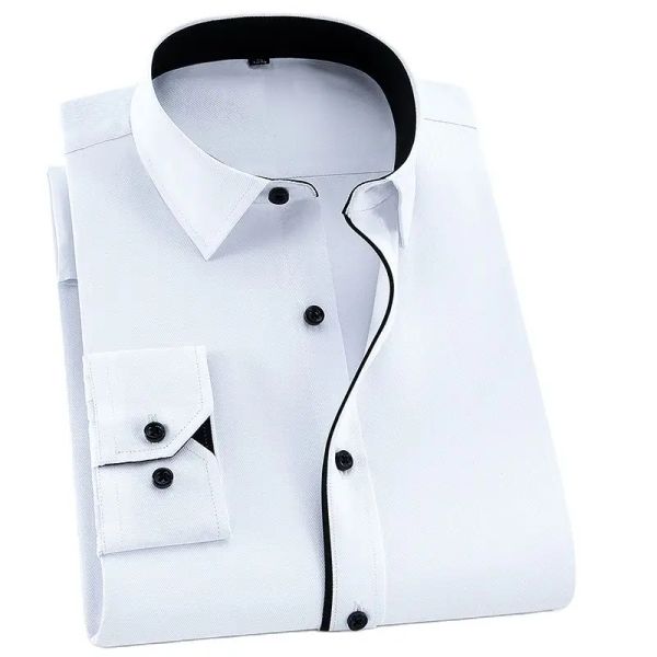 Chemises Twill White Mens Robe Shirts Long Slim Fit Business Men Formal Shirt Casual Solid sans poche avant Vêtements de l'homme