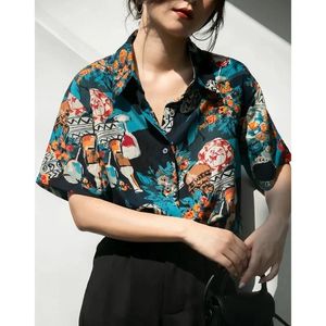 Shirts vintage t -shirts met korte mouwen bloemen print olie schilderen losse oversize chiffon dames blouses 2022 zomervakantie strand chic