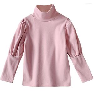 Shirts Winter Kids Girl Turtleneck T-Shirt Solid Color Casual High Neck Lange Bubble Sheeves Basic Tops For Spring Fall Children Peuter