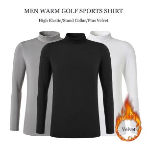 Chemises Hiver Men Sports Golf Wear Longsleeved Fleece Golf Shirt mâle Keep Warm Underwear Elastic Tshirt Tops Softs Stand Collar S3xl