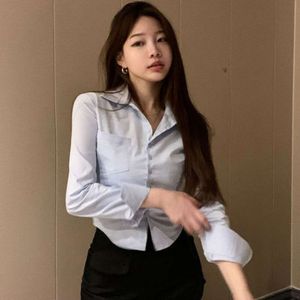 Chemises Femmes Folds Slim Fit Tops Tops Daily White Pure Pure Style Fashion Fashion Office décontracté Lady All-Match Tend Spring