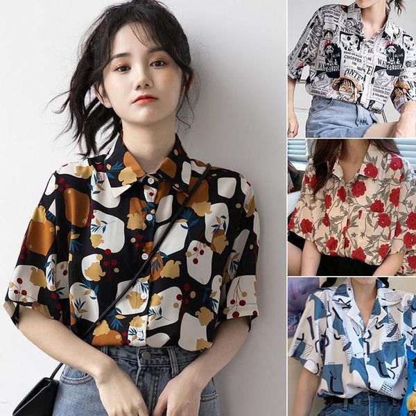 Chemises Chemise de plage pour femmes Chic décontracté à manches courtes t-shirts pour filles vêtements mignons une pièce motif animé haut d'été mode coréenne