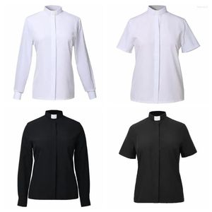 Shirts Damesblouses Geestelijkenoverhemd Dames Priesterkraagblouse Tops Kerkpastor Wit Zwart Tab-uniform XS5XL