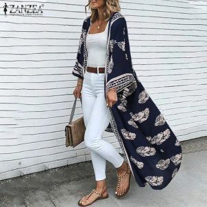 Shirts Zanzea 2023 dames bedrukte kimono cape stijlvolle zomer blouses casual lange mouwen cover-up vrouwelijke bloemen tuniek vest tops