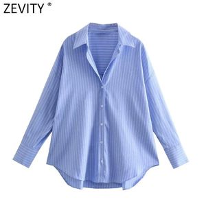 Camisas Zevity nueva moda mujer estampado a rayas blusa Casual Oficina señora camisas de negocios de un solo pecho Chic Chemise Blusas Tops Ls9719