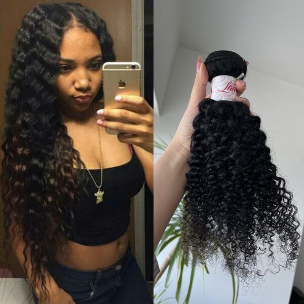 Kinky Curly 100% Produits de Cheveux Humains pour Fêtes Festives 16 Pouces Bundles de Cheveux Brésiliens Malaisiens Extensions Vierge Couleur Naturelle Double Trames Perruques Vague Profonde