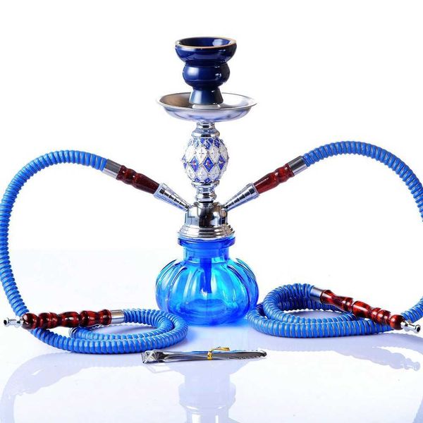 Shisha Narguilé Ensemble Deux Tuyaux Avec Bol En Céramique Sheesha Cuir Synthétique 2 Tuyaux Pinces À Charbon De Bois Chicha Narguile Sheesha HKD230809