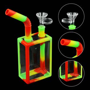 Cachimbas Pipa de agua para fumar Cachimba Bong Dab Manguera de silicona Caja de bebida conjunta Diseño Tazón de vidrio de cera Altura 7 