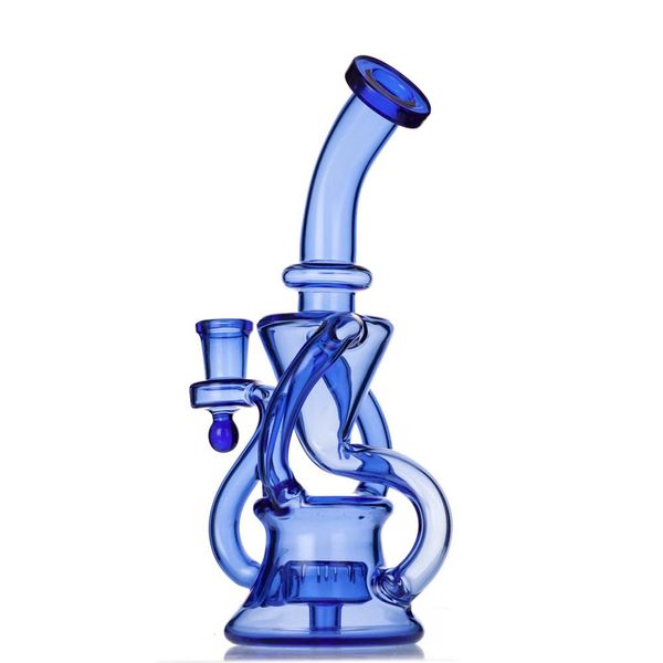 Shisha Hookahs Recycler Bongs En Verre Bang Rig Conduites D'eau Couleur Bleue 9 Pouces 14mm Joint Avec Quartz Banger Ou Herb Bowl