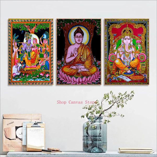 Shiva Parvati Poster Indian Religious Religious Artwork Canvas Pintura Vishnu Hd Impresión de arte de pared para sala de estar Decoración del hogar